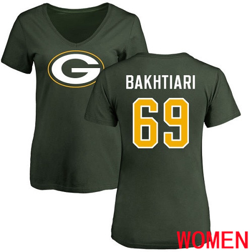Green Bay Packers Green Women #69 Bakhtiari David Name And Number Logo Nike NFL T Shirt->nfl t-shirts->Sports Accessory